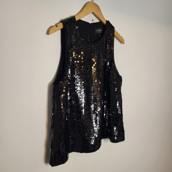 J. Crew Women's Black Sleeveless Polyester Glitter Sequin Shell Top Size Medium - Picture 4 of 8